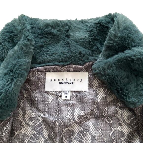 Sanctuary Surplus Green Teal Faux Fur Soft Teddy Vest Jacket Coat Size Medium - Picture 2 of 12